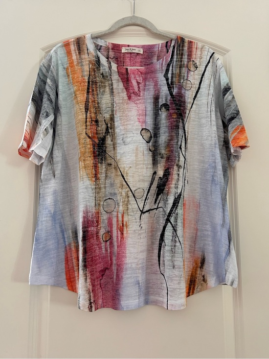 Jess & Jane Tops - NWOT Jess & Jane Geometric Short Sleeve top. Artsy. Lagenlook. Made in USA. XL